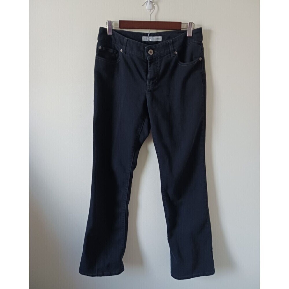 Chico's Platinum Straight Leg‎ Jeans Womens Black Dark Wash Stretch Denim Size 0